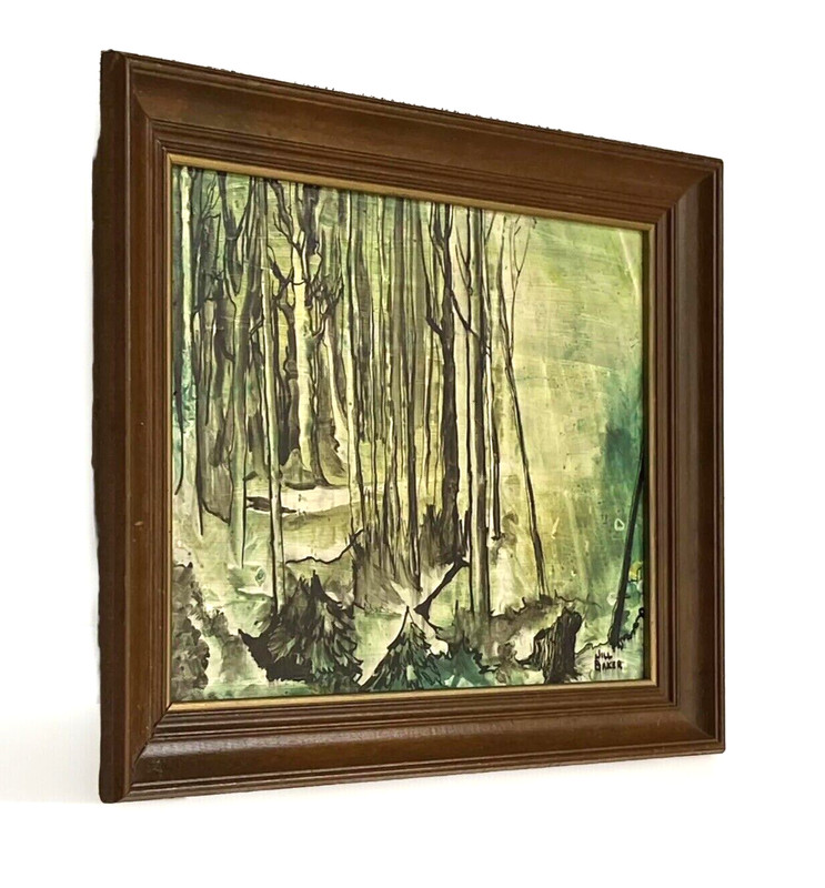 Vintage Framed Original Mixed Media Bayou Painting, Jill Baker 17+» x 14+»
