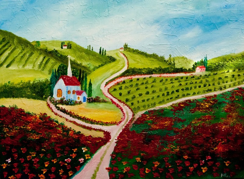 Country Church Petrosova Original Oil Painting Impressionism 18″x24″