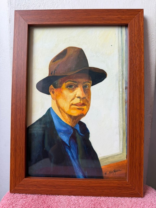 edward hopper , framed oil painting on wood, sealed and signed.