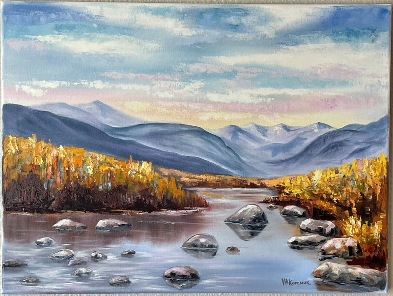 Oil Painting Landscape Colorado Fall River Lake Original Signed Artist US
