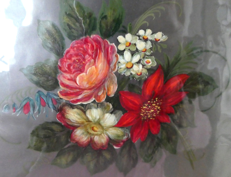 Vintage Hand Painted Acetate Overlay Art Sample Early Amer Brazer Toleware Furn