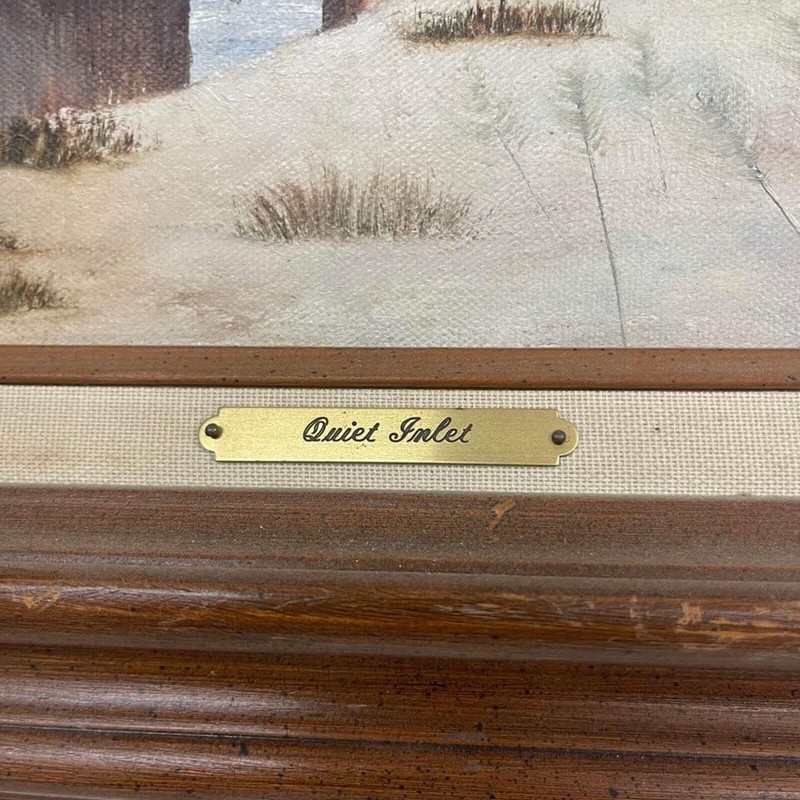 Vintage Canvas Original "QUIET INLET" Painting Signed with Wood Frame gallery