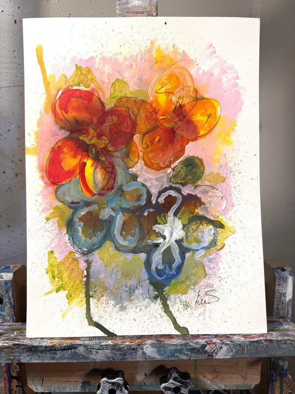 Original Abstract Expressionism 9X12 Floral Paper Colorful Handmade Signed 11 gallery