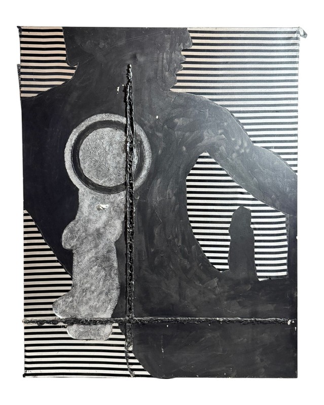 Contemporary Mixed Media Figure Composition Painting on Canvas Male Nude