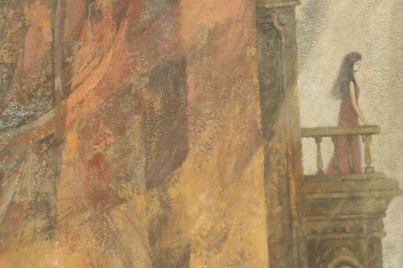Victorian/Gothic House with Woman on Balcony Painting-1970s-William Gorman gallery
