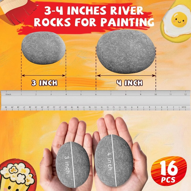 16PCS Rocks for Painting, 3-4 Inches Natural Smooth River Rocks for Painting, Fl gallery