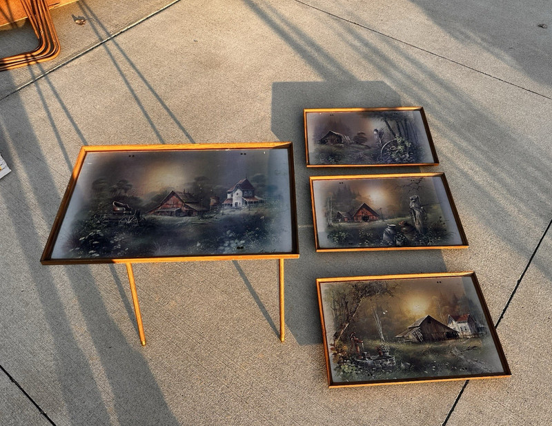 4 VTG Andres Orpinas Folding TV Tray Tables Rustic Barn Farm MCM RETRO ATOMIC