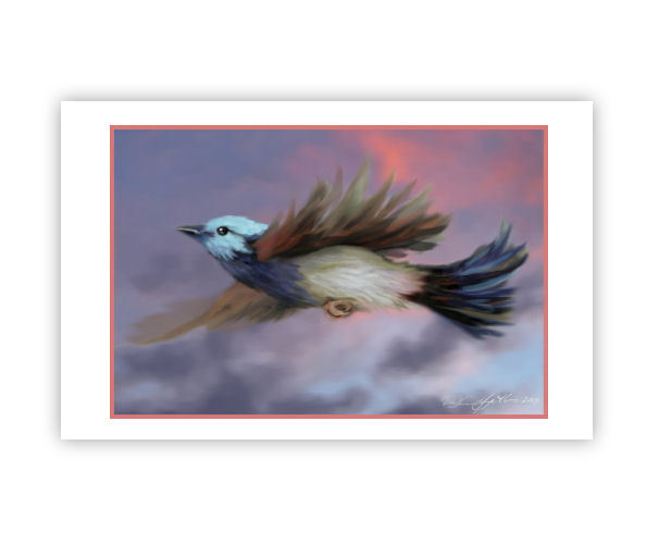 © ART _ A5 blue Wren flight Wildlife Bird Original Artist Print by Di