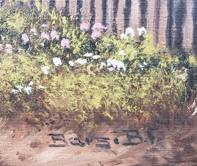 VINTAGE HUNGARIAN OR POLISH OR GERMAN VILLAGE FLOWERS IMPRESSIONIST PAINTING IL gallery
