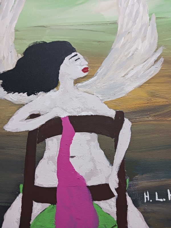 FEMALE PORTRAIT PAINTING 12x16 TITLED (TO HEAVEN IN MY EAZYCHAIR) HIGHER GROUND gallery