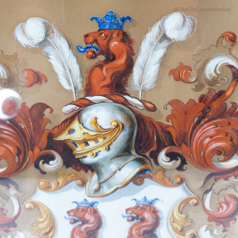 Antique Coach Painted Gouache Family Crest Coat of Arms Tiffany & Co Signed gallery