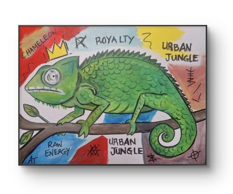 Original Neo-Expressionist Chameleon 9×12 Acrylic Paper Painting 9×12 Signed Art