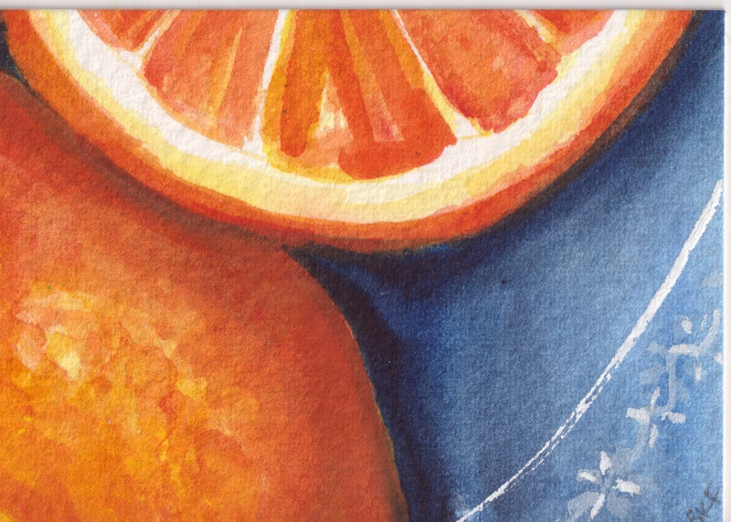 Original ACEO Orange Blue White on china Watercolor Painting, Sharon Foster gallery