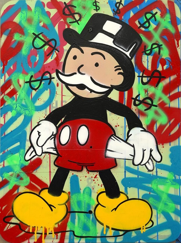 Golden Karats Painting / Monopoly mickey / banksy stik Alec M warhol kaws