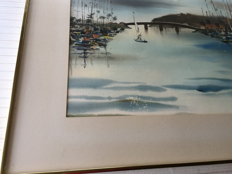 Doris Adams Original Watercolor Seascape, Signed, Framed, 28" x 20" (Image) gallery