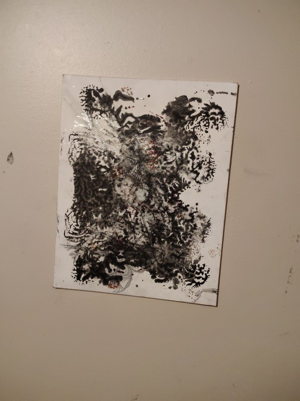 Abstract Expressionist Black White Mixed Media Art Wall Piece