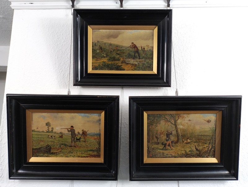ALFRED SHELDON-WILLIAMS SET OF THREE HUNTING SCENES, OIL ON CANVAS, SIGNED 1869.