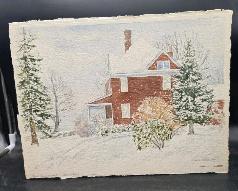 June L. Webb Watercolor Casa Connecticut Jan 1984 Signed Cape Style Home