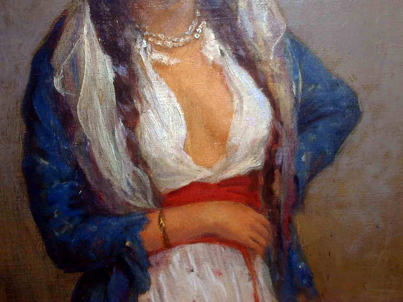 French Oil Painting PIERRE BELLET 'Flower Girl', 18" x 14" gallery