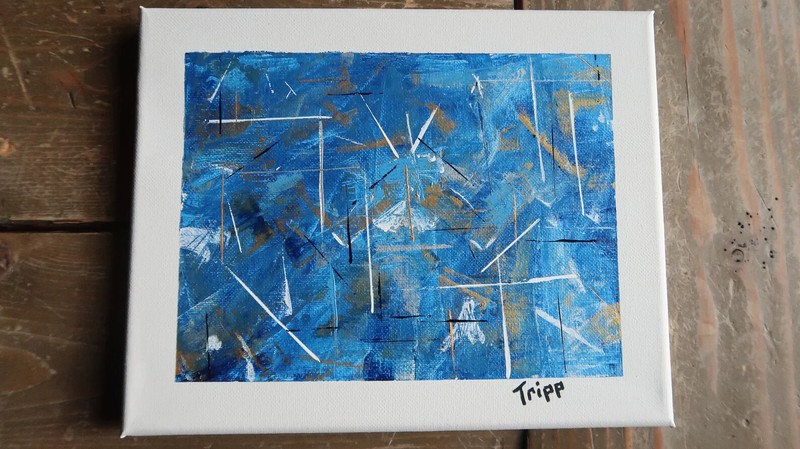 Original Abstract Mt. Fuji Japan Mountain Painting 10″ x 8″ x 3/4″ Blue Gold