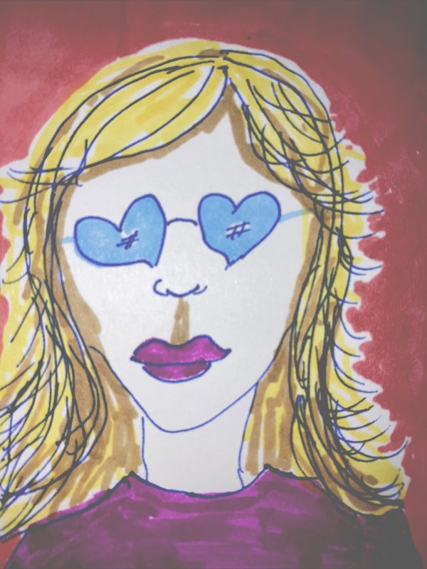 Original Person art card, ACEO, dorisann1022 markers Lady In Sunglasses Hearts gallery