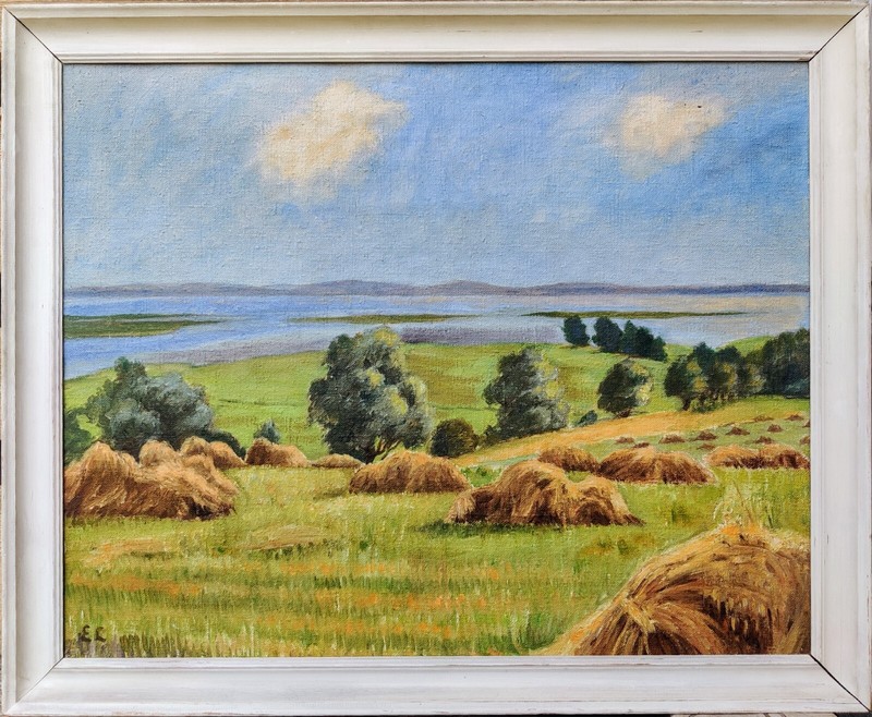SUMMER LANDSCAPE WITH HAYCOCKS, original oil painting