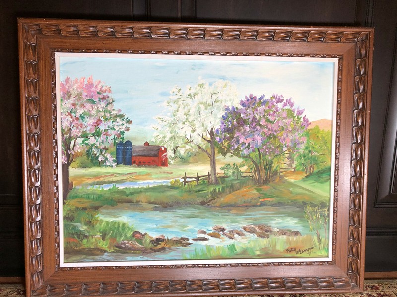 1972 Original Signed Art Patty McCammon Barn Oil Painting Canvas Picture Famed