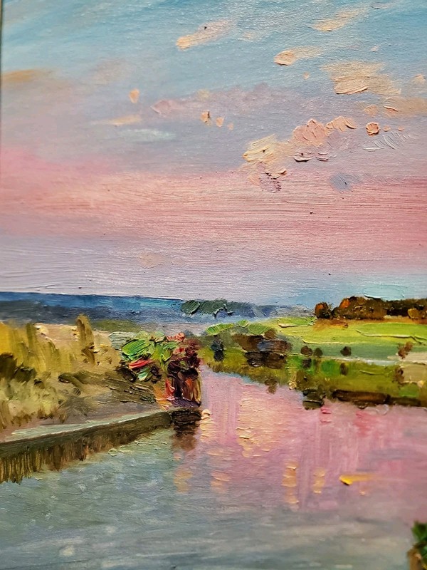Original Oil Painting "Pink Sunset" – Framed Landscape – Oil on Canvas 20 x 20in gallery