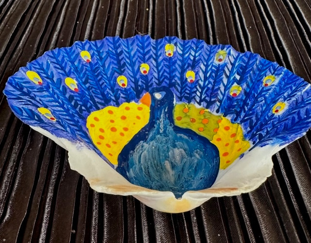 PEACOCK HAND PAINTED PEACOCK PEACOCK SEASHELL SEASHELL DECOR TRINKET DISH gallery