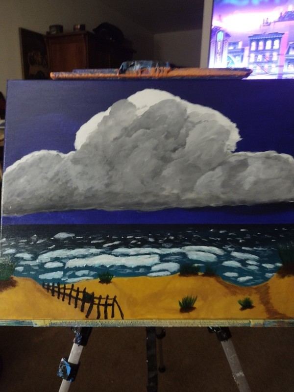 Dark Clouds Over The Sea: Original Acrylic Painting On Stretched Canvas: