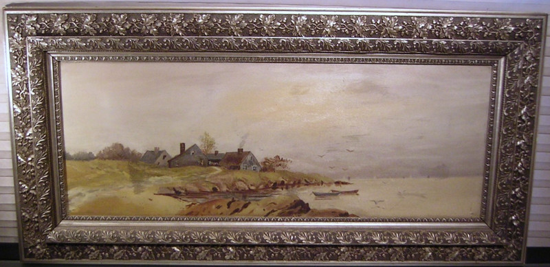 Antique Newburgh NY Landscape Oil Painting Period Frame 19th C 30″x15″