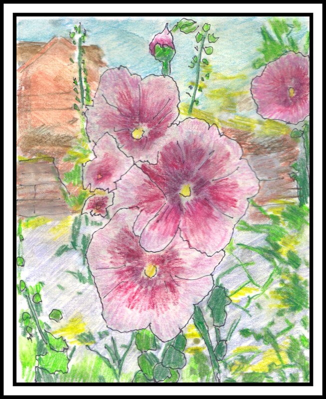 Hollyhocks – Signed Watercolor Painting by Artist Dale Pickering
