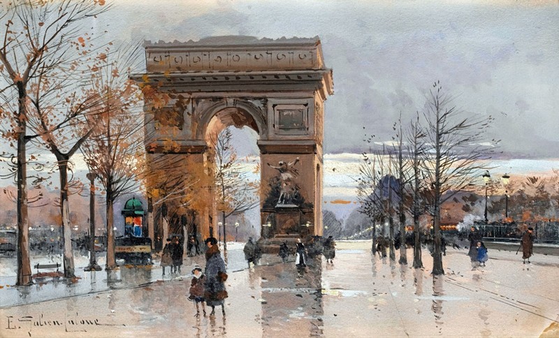 The Arc of Triomphe Paris Painting by Eugene Galien Laloue Reproduction