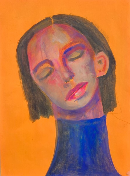 Original Meditating Woman Portrait Painting 9×12 Expressive Wall Art Miz Katie