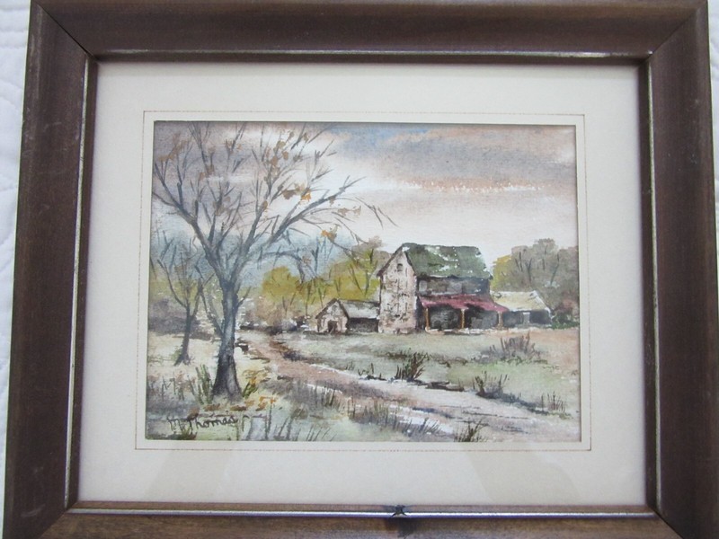 Original Signed Art Rural House Landscape Scene Cottagecore M. Thomas