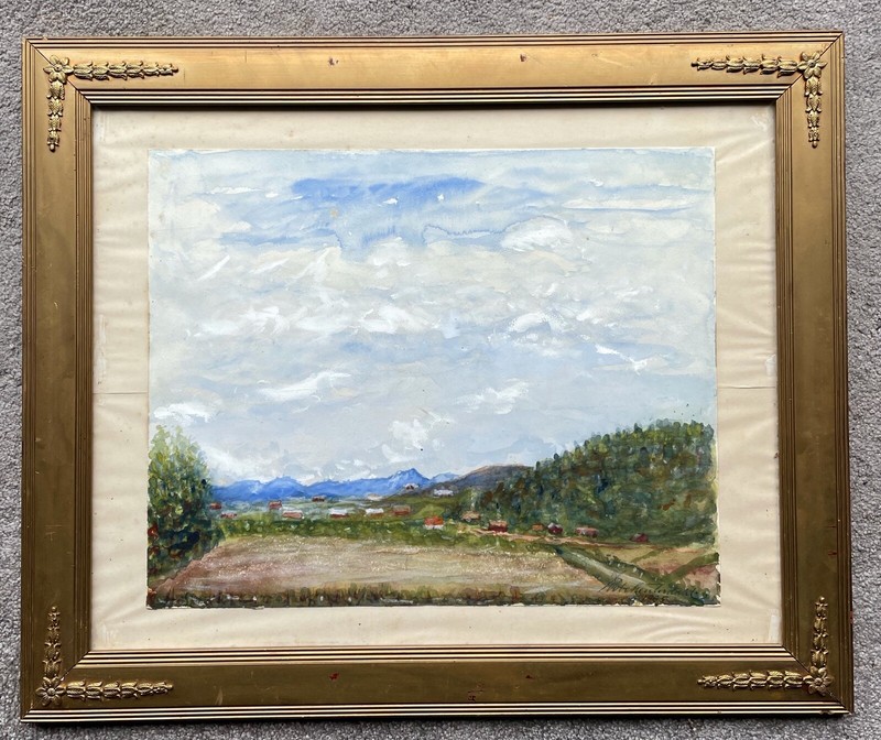 Impressionist Wide Summer Landscape Houses Cloud Sky 1965 Empire Frame gallery