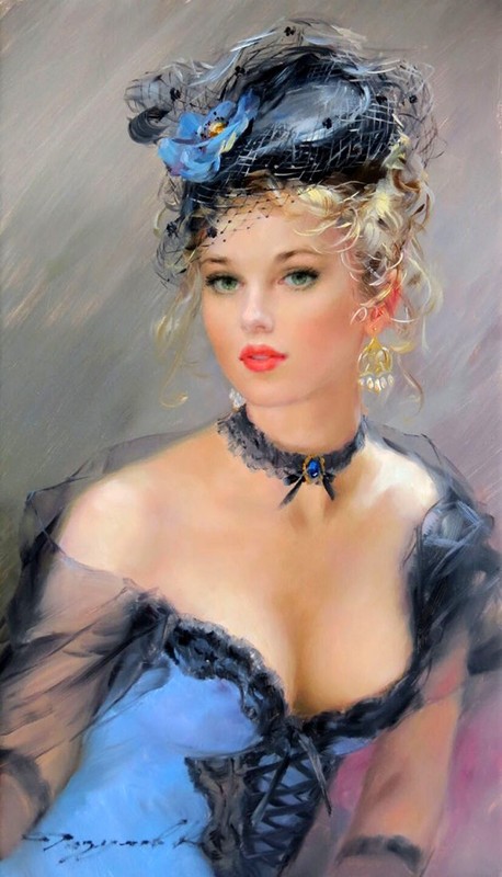 Art Oil painting portrait beautiful young girl hand painted On canvas gallery
