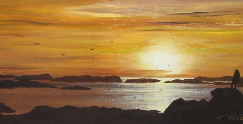 DOROTHY ELVA HOLBROOK "THE MIDNIGHT SUN ALASKA" OIL ON CANVAS SEASCAPE PAINTING gallery