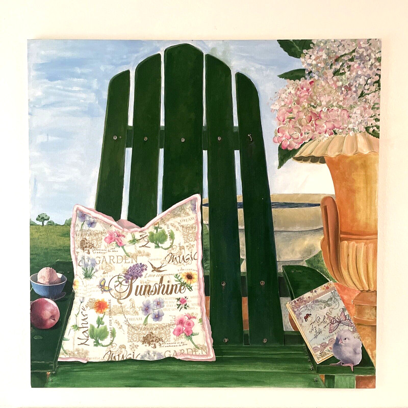 Large Vintage Adirondack Porch Chair Mixed Media Painting 36×36″