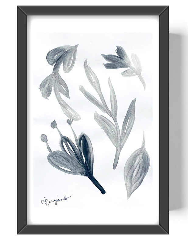 Guajardo Art: Paisley Nature 9X6 Original Paper Signed Art Whimsical Sumi-e