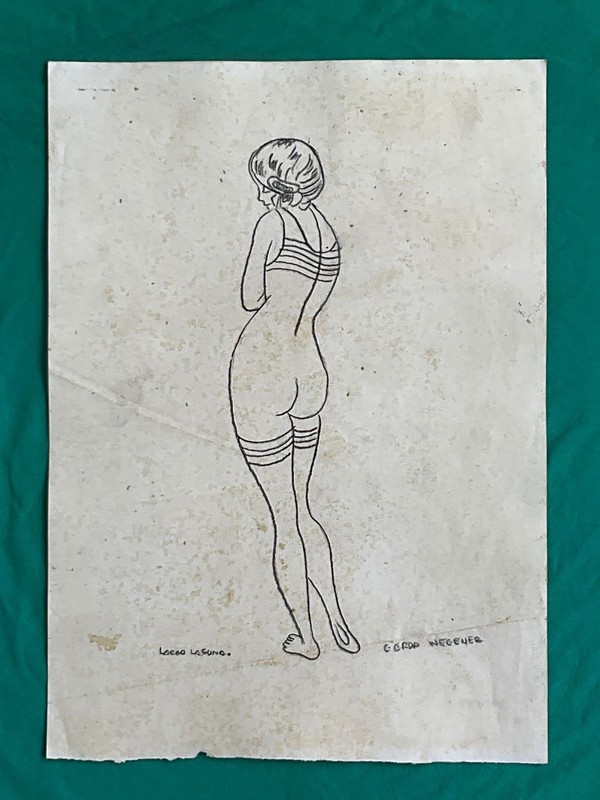 Gerda Wegener drawing and painting on old paper signed stamped vintage