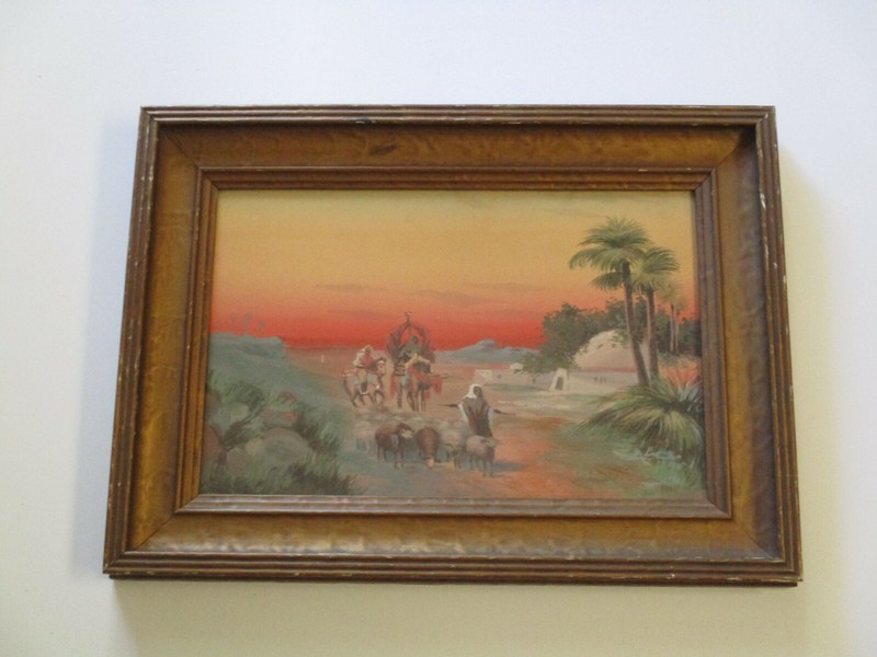 ANTIQUE 19TH TO 20TH CENTURY ART DECO ORIENTALIST PAINTING SUNSET LANDSCAPE OLD
