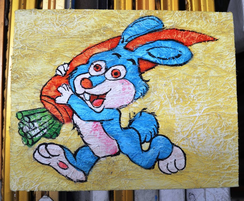RABBIT HOLD CARROT TEXTURED 10″ HAND PAINTED OIL PAINTING ART GIFT S130