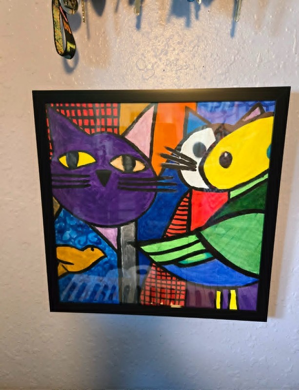Hand Painted Picasso Style Painting 12×12 Cubist Abstract Acrylic Framed Canvas