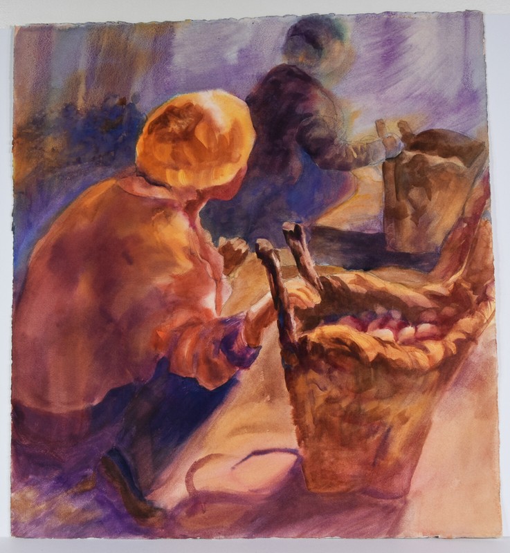 22″ Watercolor Painting Carolynn Mann Art Abstract Jokhang Monastery Lhasa