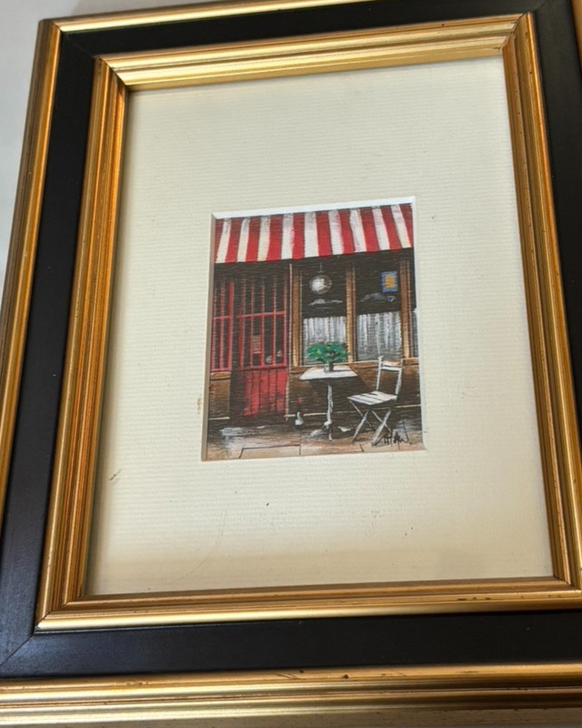 Small Painting Signed France Cafe Scene c.2000