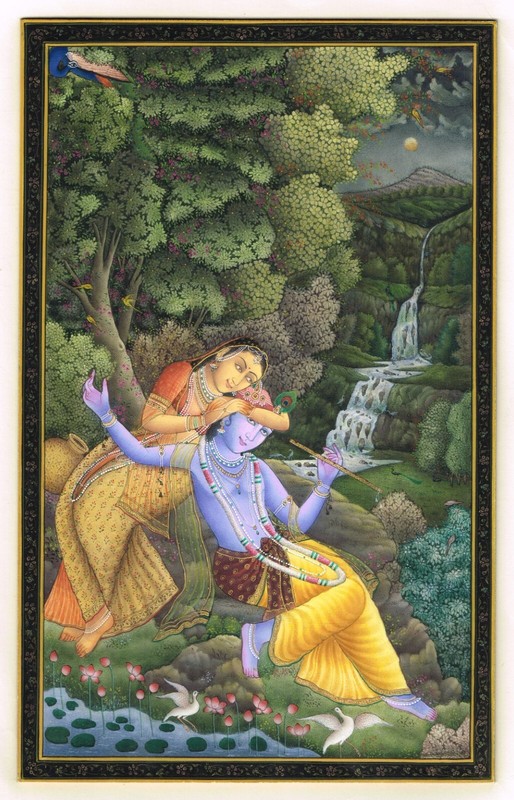 Religious Painting Of Radha Krishna Love Scene Handmade Art On Plate 5x8 Inches