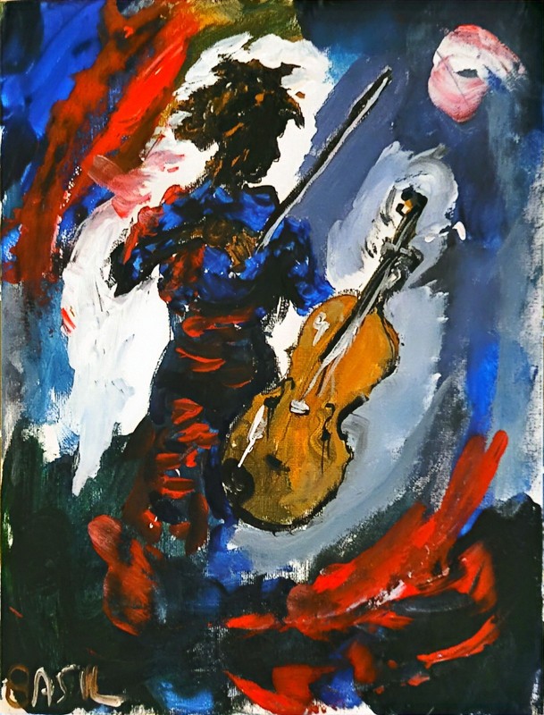 Violist Unique Abstract Expressionism Wall Art Canvas Board 11×14.