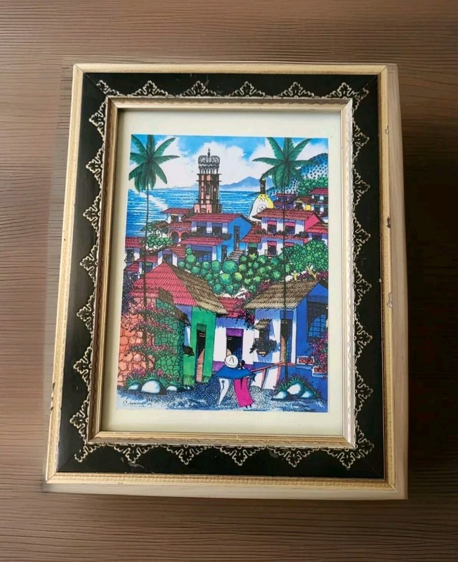 Vtg Joel Cabrera Watercolor Ink Painting Puerto Vallarta Couple Signed Estate 