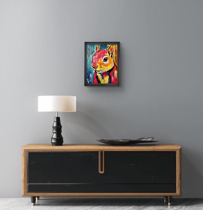 Original Abstract Squirrel Painting Canvas Neo Expressionist Art Decor 11x14 gallery